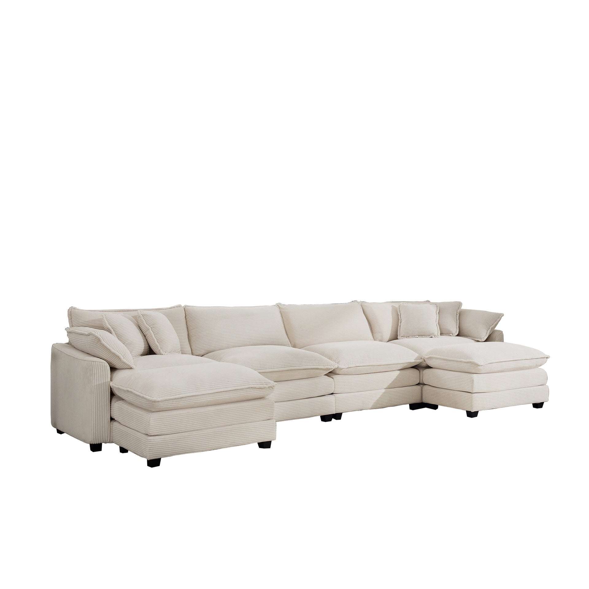 Cloud - like Comfy Soft Upholstered 4 Seater Modular Sofas with 2 Ottomans, 4-Seat U Shape Corduroy Fabric Sofa,Light Beige Corduroy Fabirc