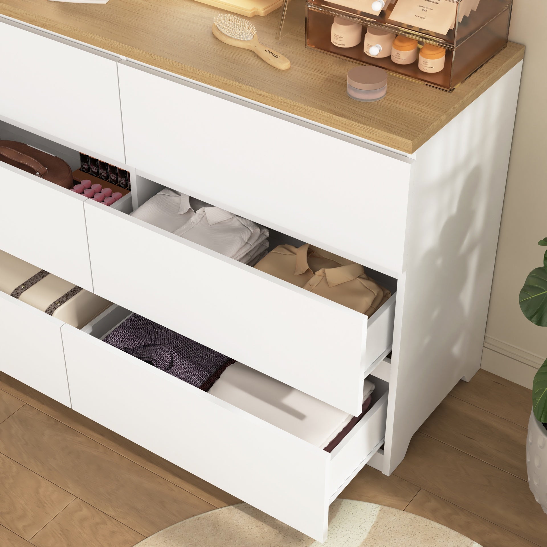 6 Drawer Storage Cabinet ,Dresser, Wood Storage Tower Clothes Organizer, Wide Chest of 6 Drawers, Large Storage Space for Bedroom, Hallway, Entryway Living Room