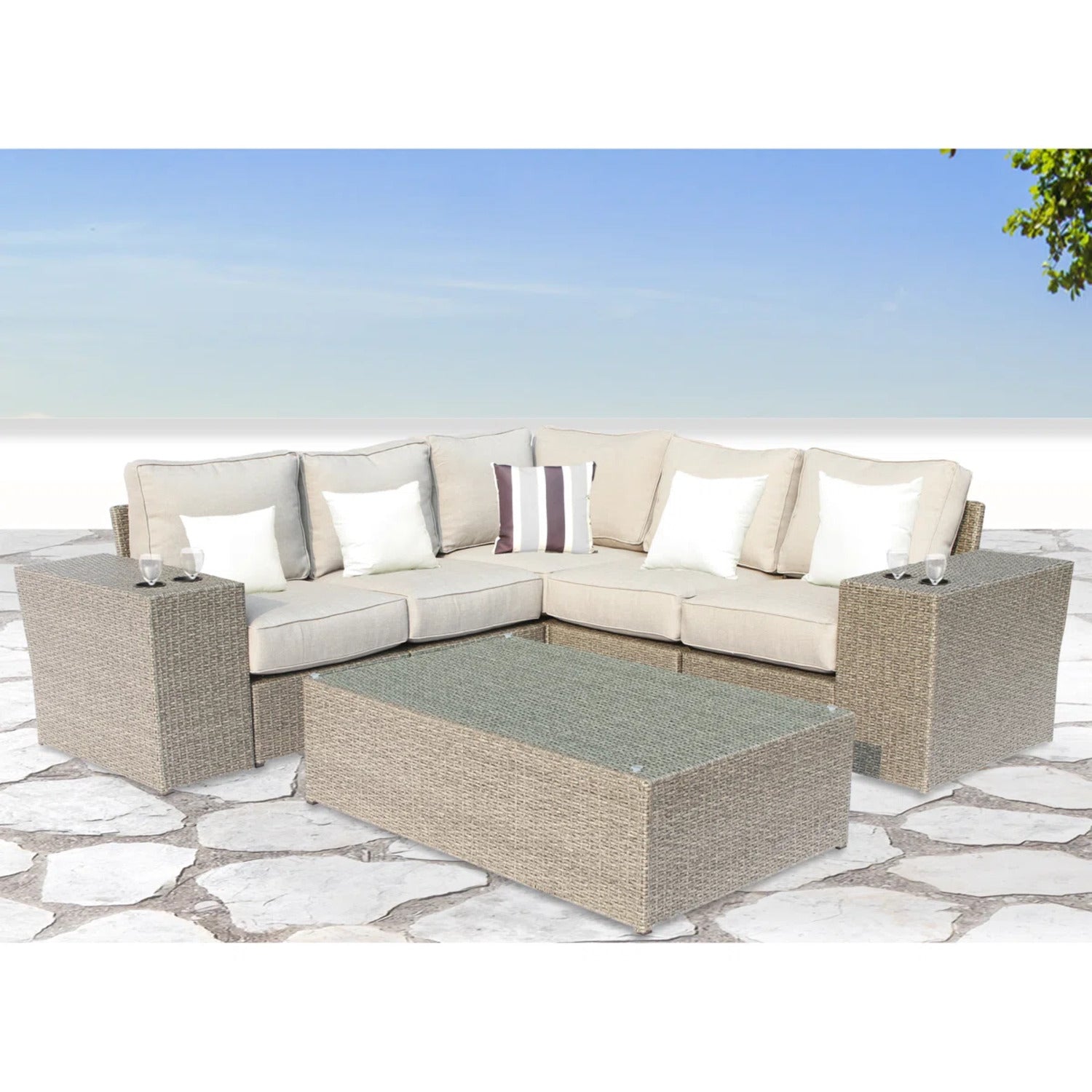 Fully Assembled 4-Seat Outdoor Wicker Sectional with Weather-Resistant Cushions