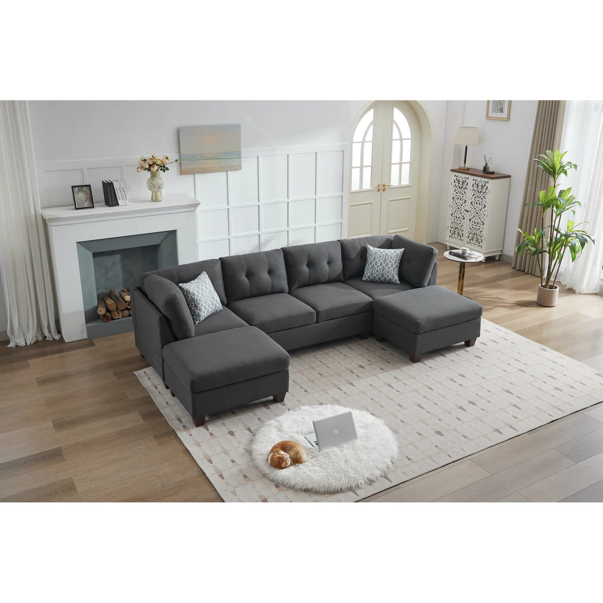 Upholstered Modular Sectional Sofa Featuring Dual Chaise Lounges