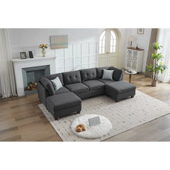 Upholstered Modular Sectional Sofa Featuring Dual Chaise Lounges