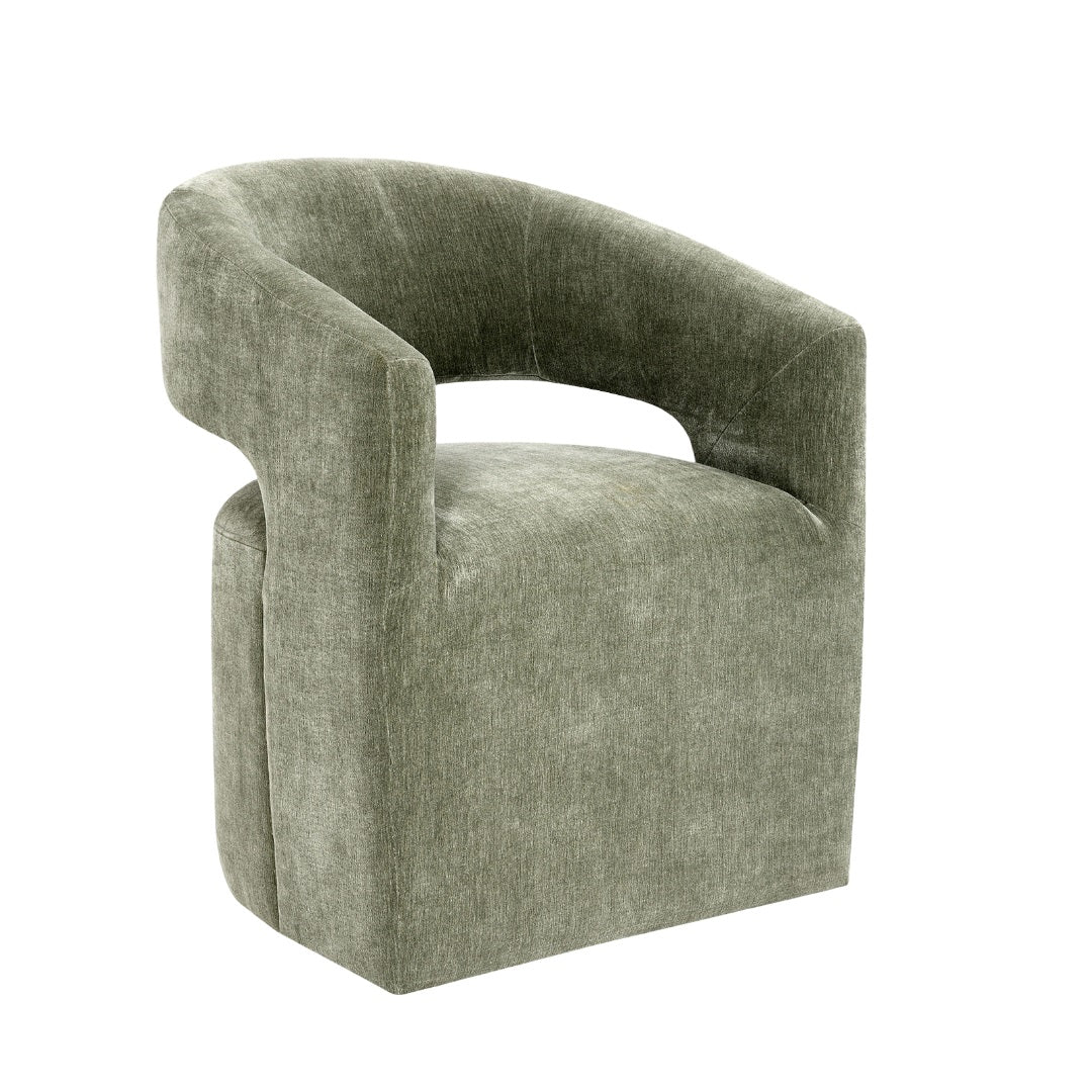 Contemporary Style 1pc Arm Chair With Caster Barrel Back Design Neutral Textured Fabric Green Finish Primary Living Room