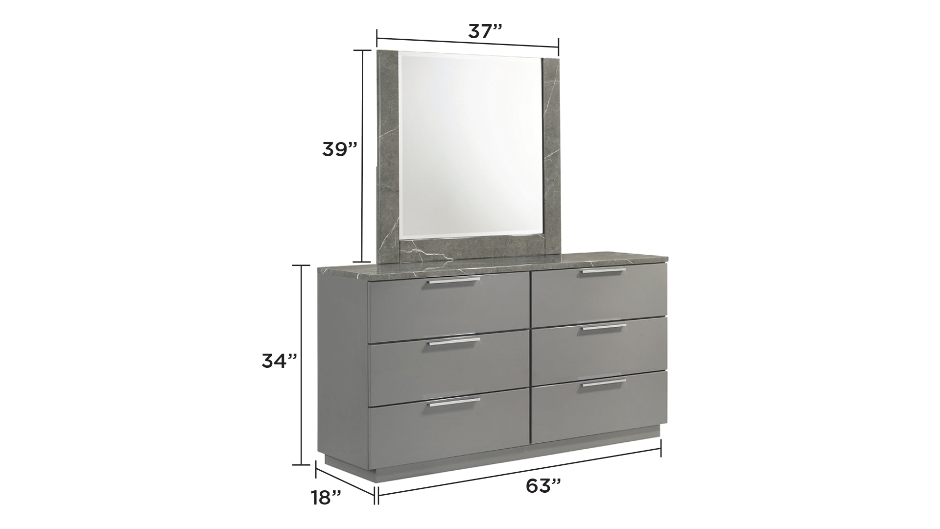 Elara Mirror – Two-Tone High-Gloss Marble & Lacquer Frame with Large Reflective Surface and Elegant Design- Gray(Includes Mirror Only)  same as B009P309298 (CA inventory)