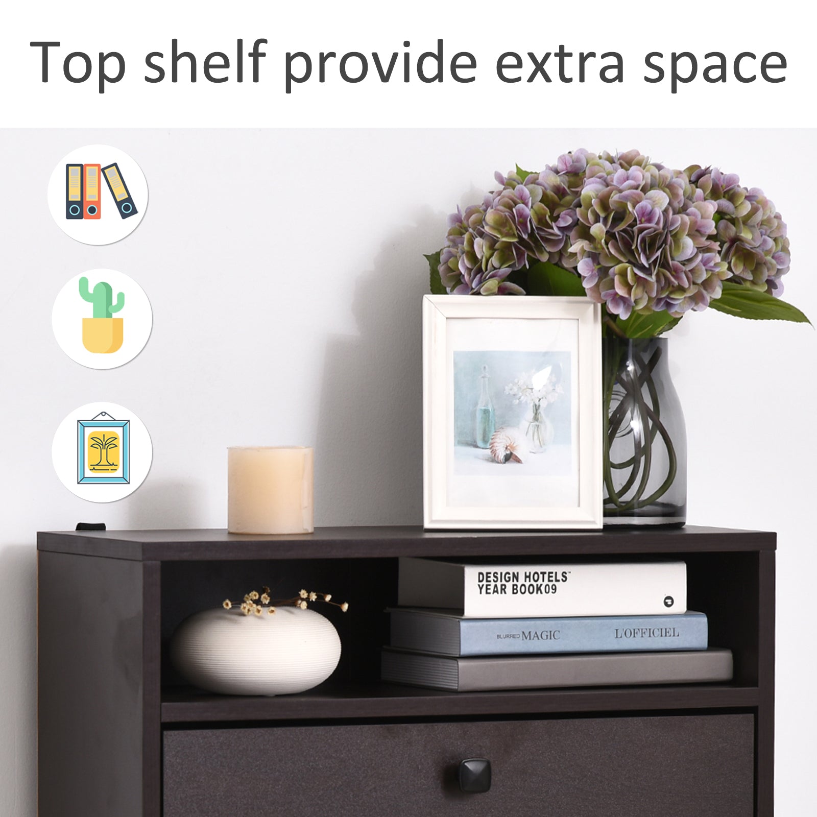 HOMCOM Slim Shoe Cabinet, Trendy Shoe Storage Cabinet with 3 Large Fold-Out Drawers & a Spacious Top Surface for Small Items, Espresso