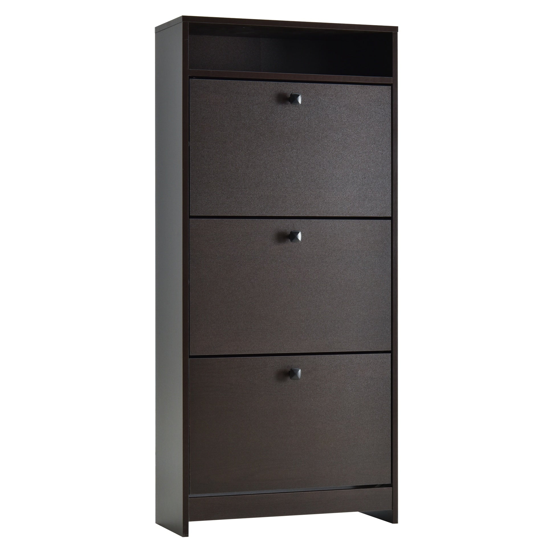 HOMCOM Slim Shoe Cabinet, Trendy Shoe Storage Cabinet with 3 Large Fold-Out Drawers & a Spacious Top Surface for Small Items, Espresso