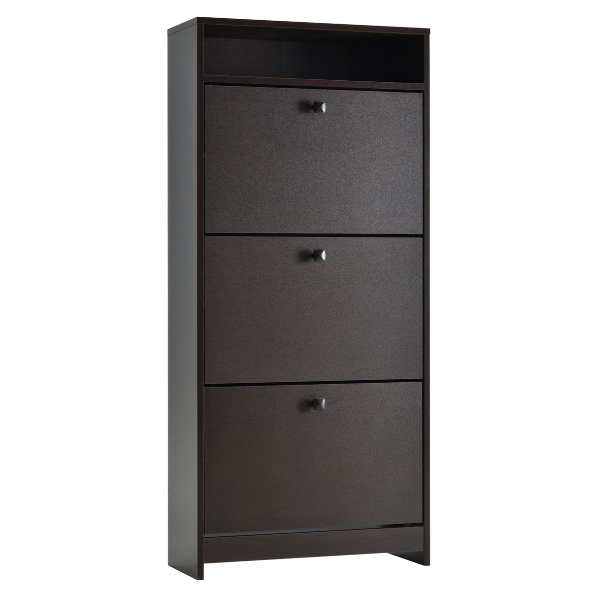 HOMCOM Slim Shoe Cabinet, Trendy Shoe Storage Cabinet with 3 Large Fold-Out Drawers & a Spacious Top Surface for Small Items, Espresso