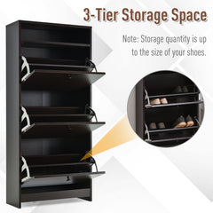 HOMCOM Slim Shoe Cabinet, Trendy Shoe Storage Cabinet with 3 Large Fold-Out Drawers & a Spacious Top Surface for Small Items, Espresso