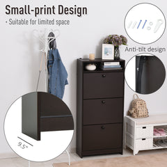 HOMCOM Slim Shoe Cabinet, Trendy Shoe Storage Cabinet with 3 Large Fold-Out Drawers & a Spacious Top Surface for Small Items, Espresso