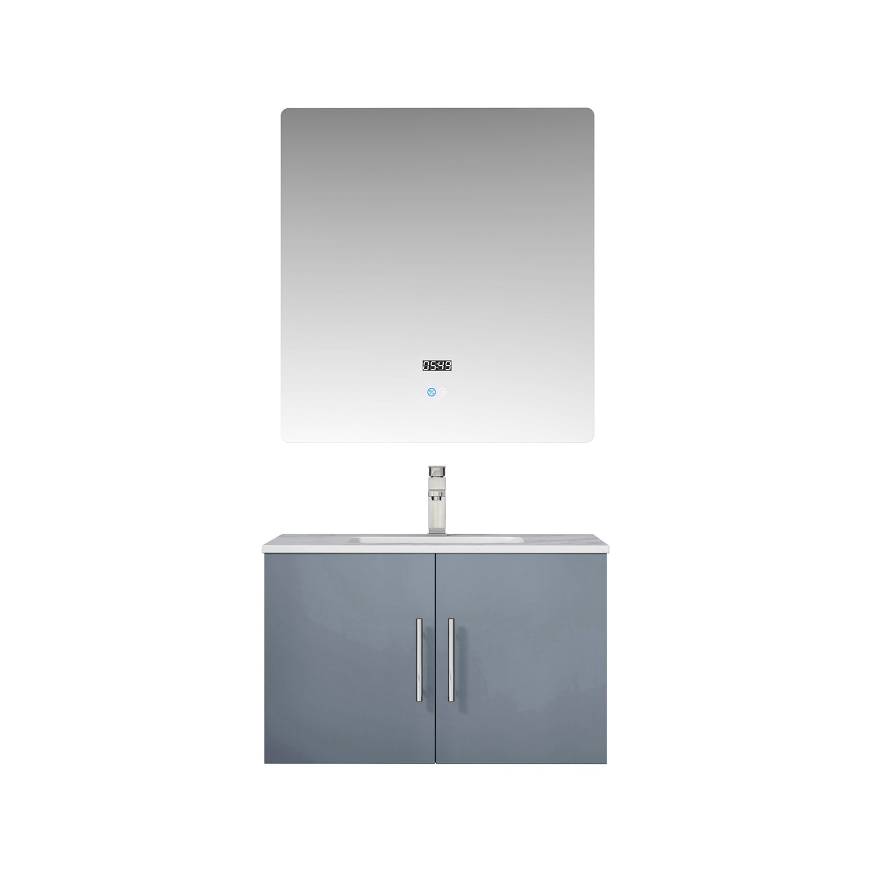 Dark Grey Bath Vanity 30 in. W x 22 in. D, Carrara Marble Top, Faucet Set, and 30 in. LED Mirror