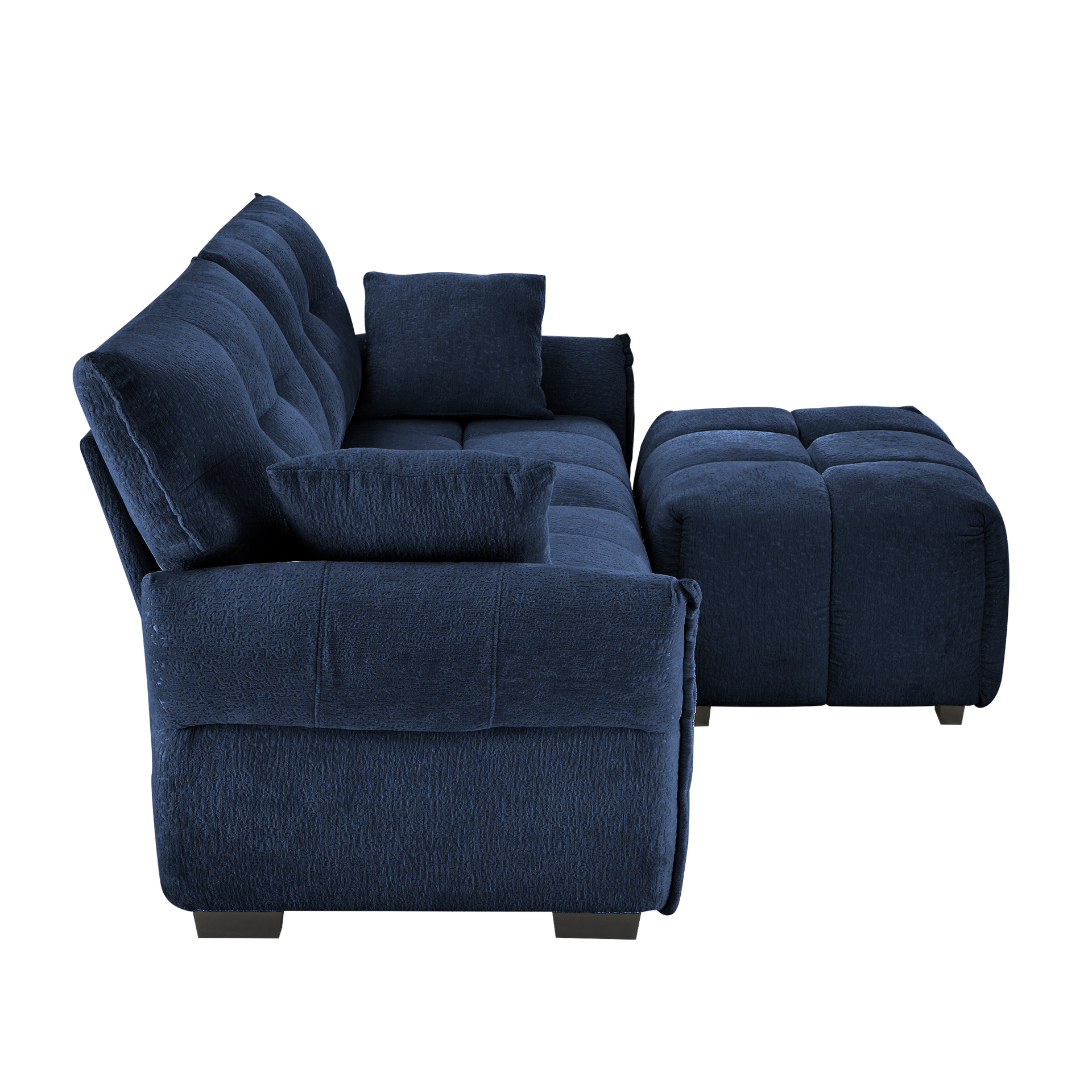 Modern Chenille Fabric 2-Seater Sofa with Ottoman - Minimalist Design with Textured Fabric - Ideal for Living Room, Apartment or Dorm - Blue