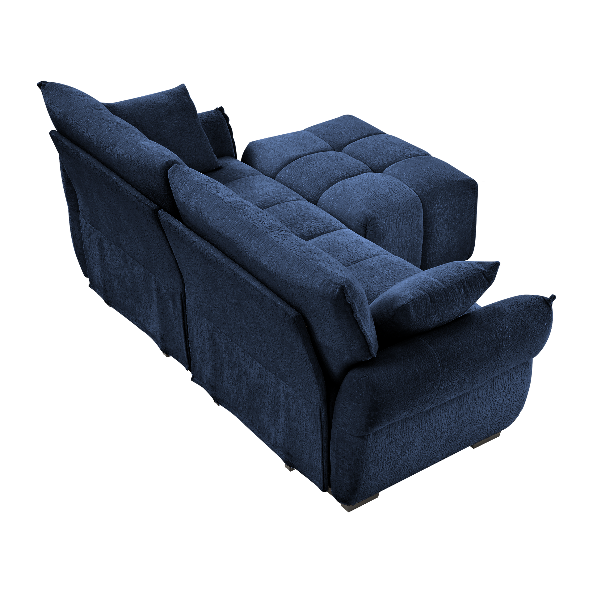 Modern Chenille Fabric 2-Seater Sofa with Ottoman - Minimalist Design with Textured Fabric - Ideal for Living Room, Apartment or Dorm - Blue