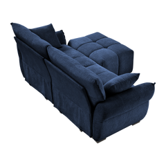 Modern Chenille Fabric 2-Seater Sofa with Ottoman - Minimalist Design with Textured Fabric - Ideal for Living Room, Apartment or Dorm - Blue