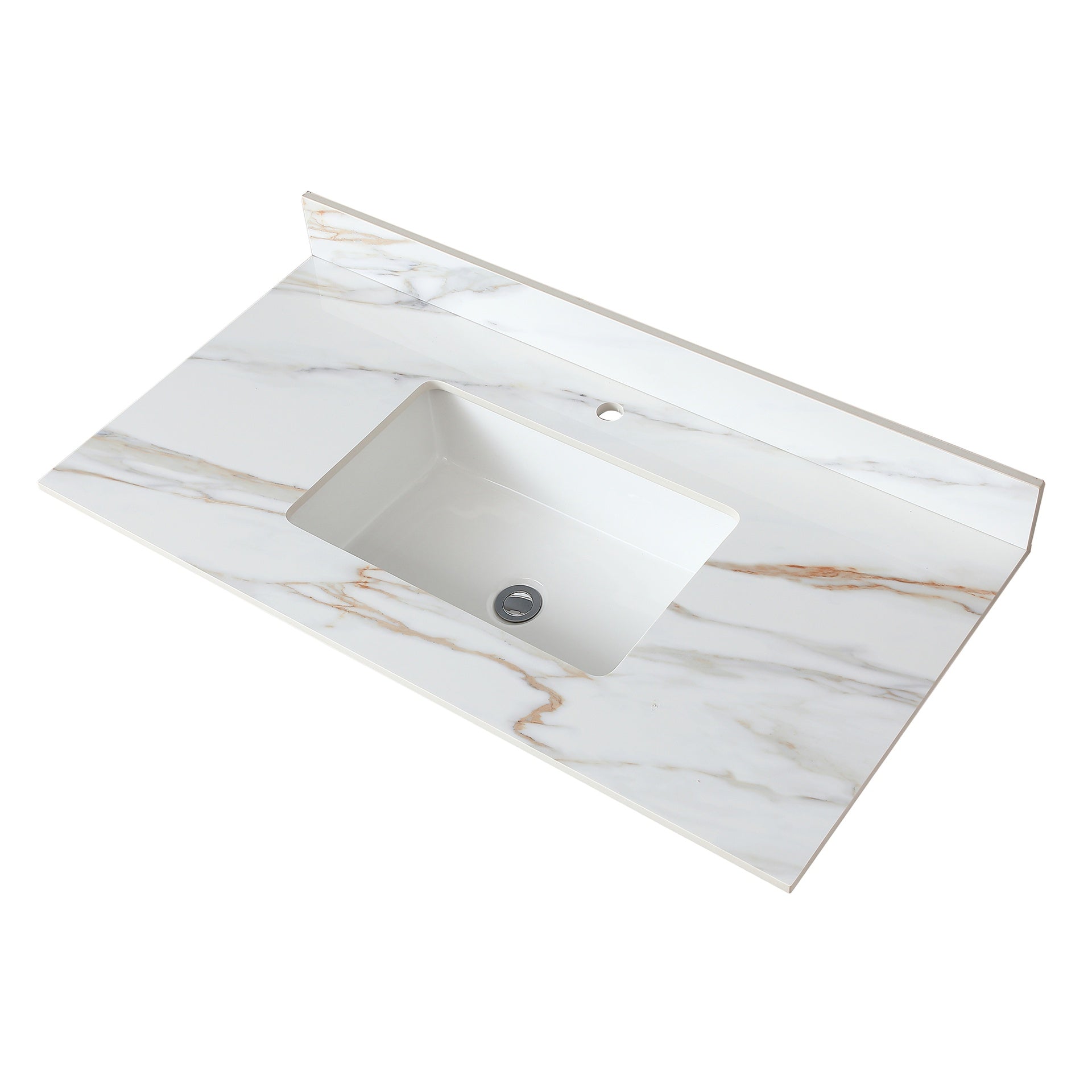 43 Inch Marble Vanity Top, Bathroom Vanity Top with Undermount Rectangular Middle Sink and 4" Height Backsplash, Pre-Drilled  Faucet Hole  Vanity Top, Carrara white with veins