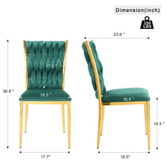 Modern simple green velvet dining chair, family bedroom stool back student table chair, gold-plated metal chair legs, suitable for dining room kitchen bedroom (set of 4)