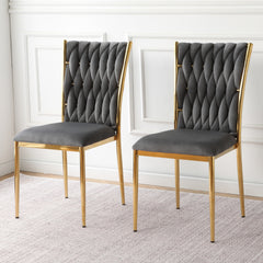 Modern simple Dark gray velvet dining chair, family bedroom stool back student table chair, gold-plated metal chair legs, suitable for dining room kitchen bedroom (set of 2)