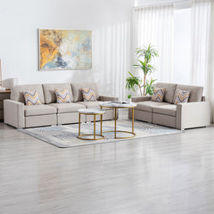 Nolan 95.5" Beige Linen Fabric Sofa and Loveseat Living Room Set with Pillows and Interchangeable Legs