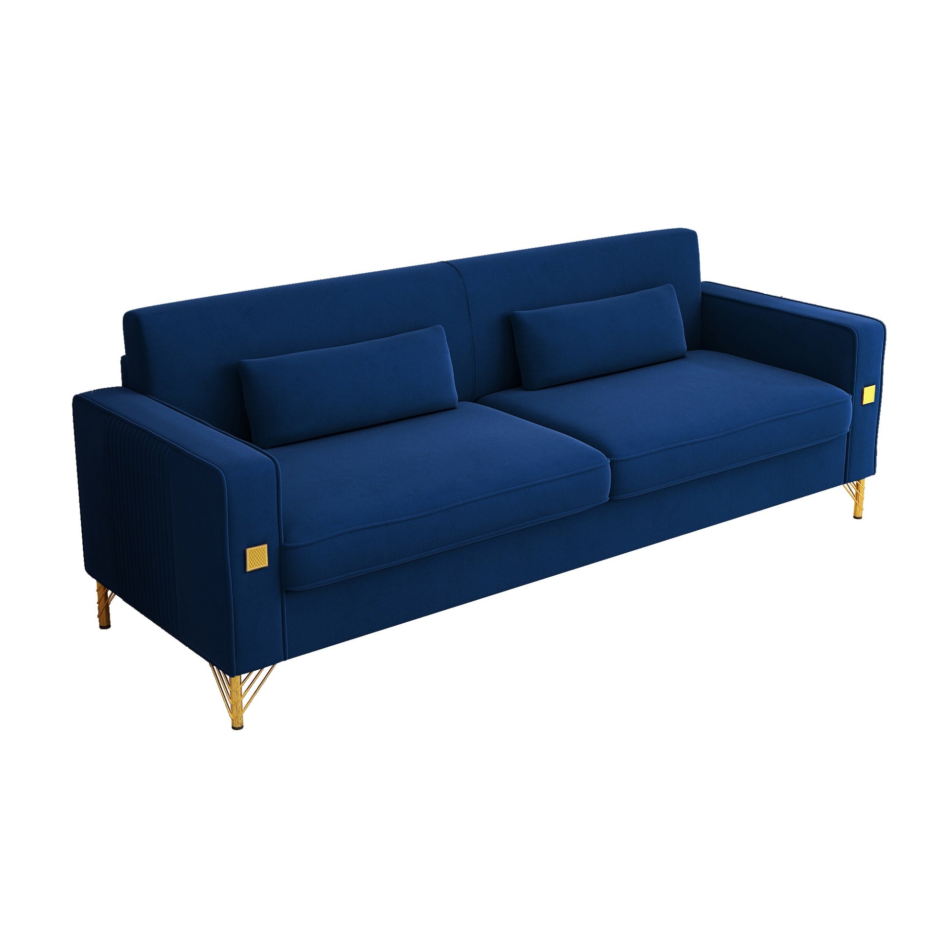 FX-P18-RB(SOFA)Luxury Velvet Sofa with Gold Accents - Modern 3-Seat Couch with Plush Cushions, Perfect for Living Room and Office Decor