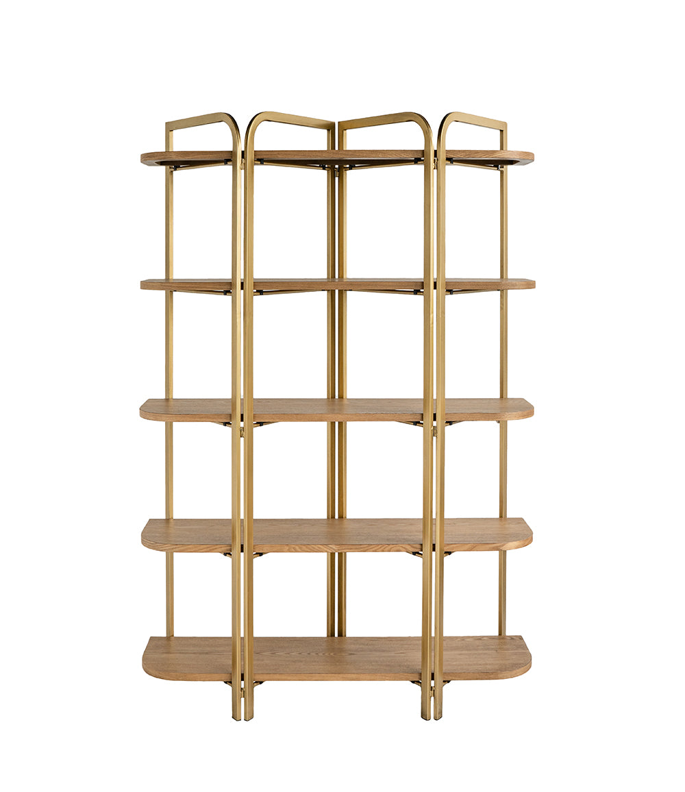 48x15.5x70.5" 4-Wooden Five-Tier Shelving Unit with Ash Veneer Finish and Scalloped Iron Frame