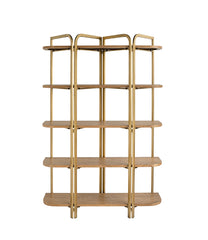 48x15.5x70.5" 4-Wooden Five-Tier Shelving Unit with Ash Veneer Finish and Scalloped Iron Frame