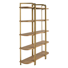 48x15.5x70.5" 4-Wooden Five-Tier Shelving Unit with Ash Veneer Finish and Scalloped Iron Frame