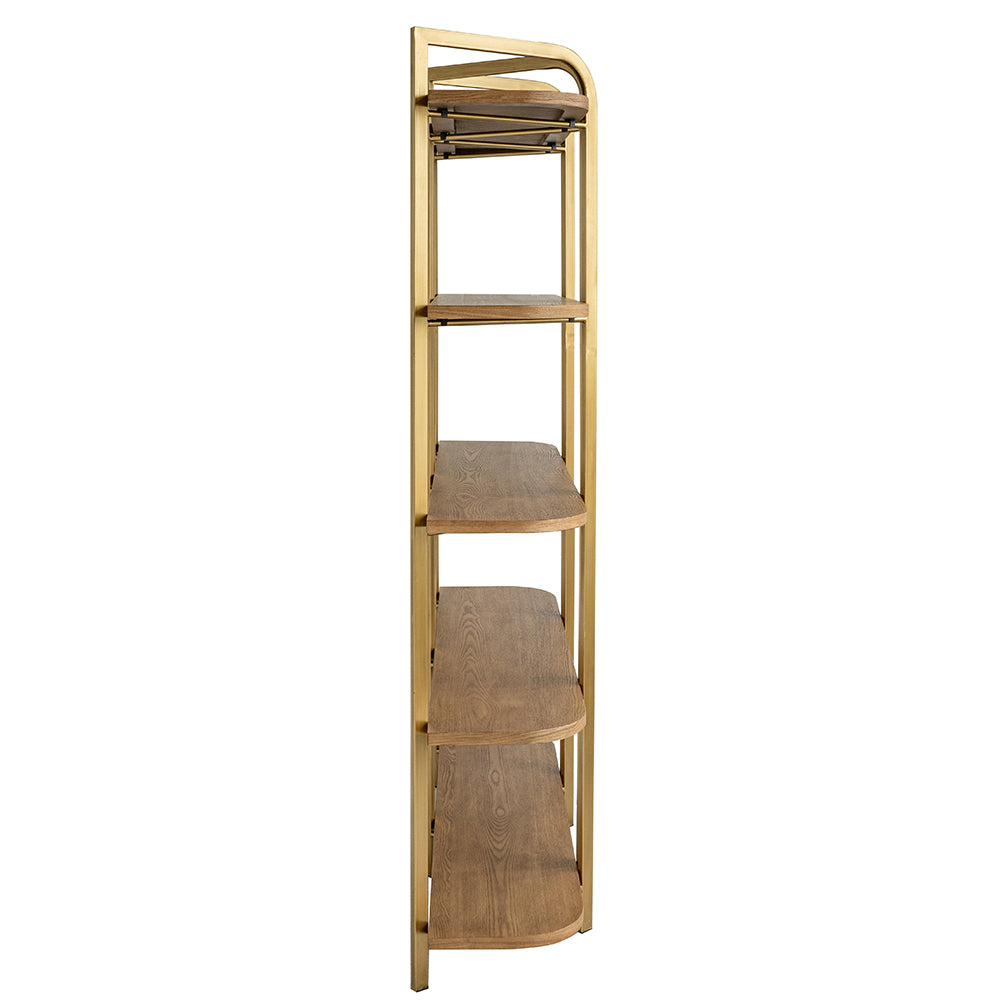 48x15.5x70.5" 4-Wooden Five-Tier Shelving Unit with Ash Veneer Finish and Scalloped Iron Frame