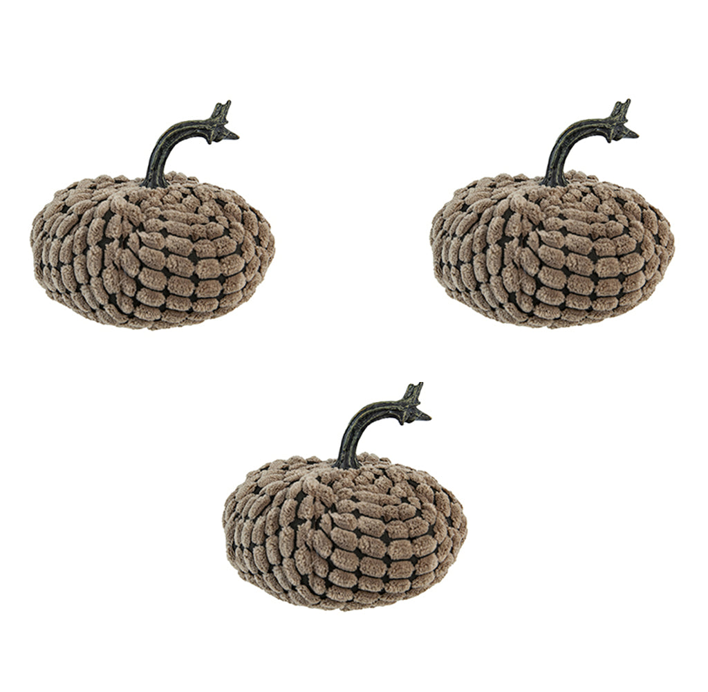 Set of 3, 4.8x4.8x4.8"H Chenille Weighted Pumpkin-Dark Brown, Pumpkin Ornament Decor for Holiday Harvest Festival Fall Festival & Thanksgiving