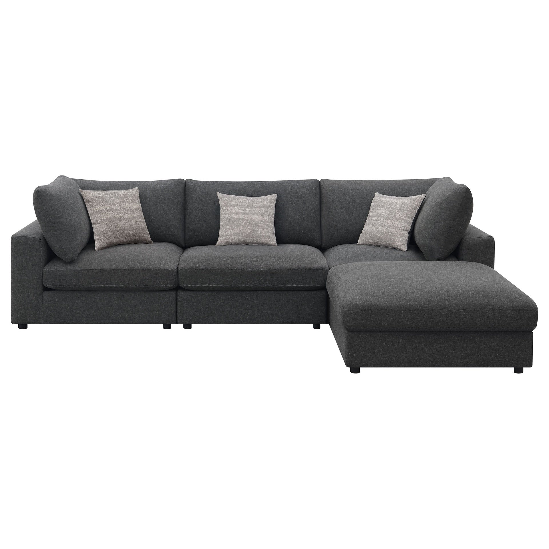 Rhette Charcoal 4-piece Upholstered Sectional with Ottoman