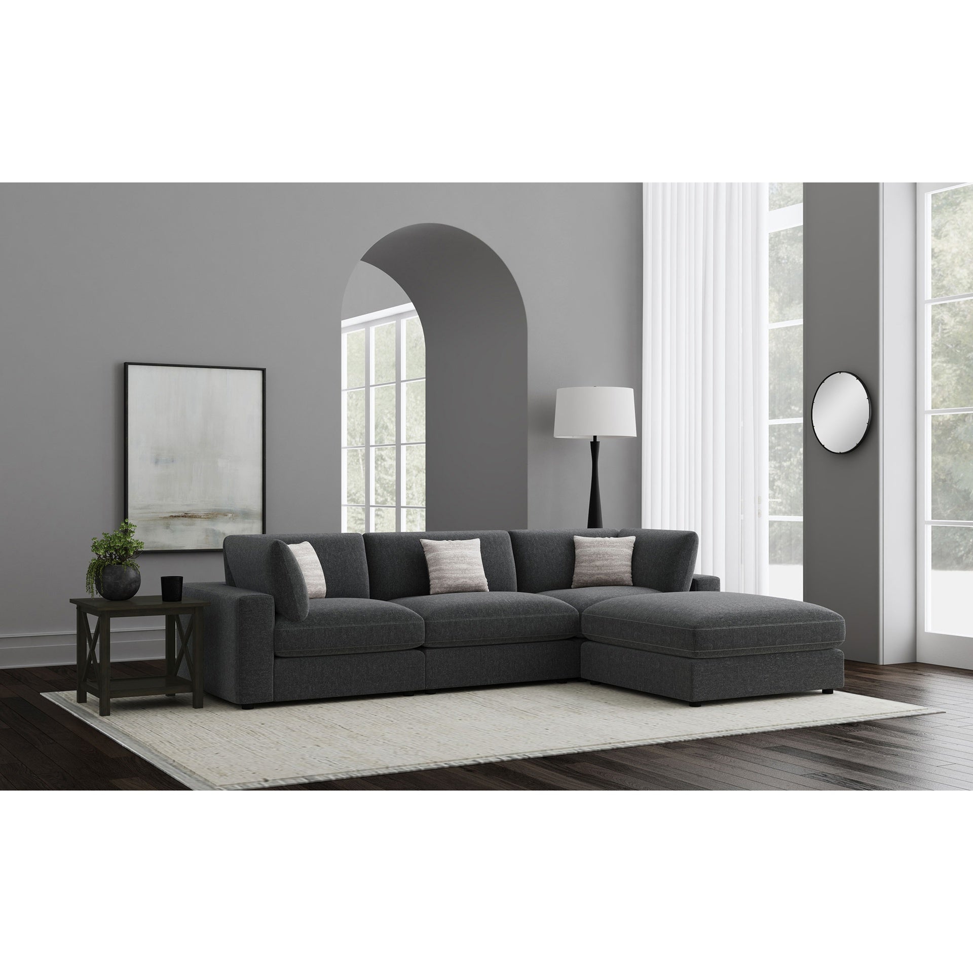 Rhette Charcoal 4-piece Upholstered Sectional with Ottoman