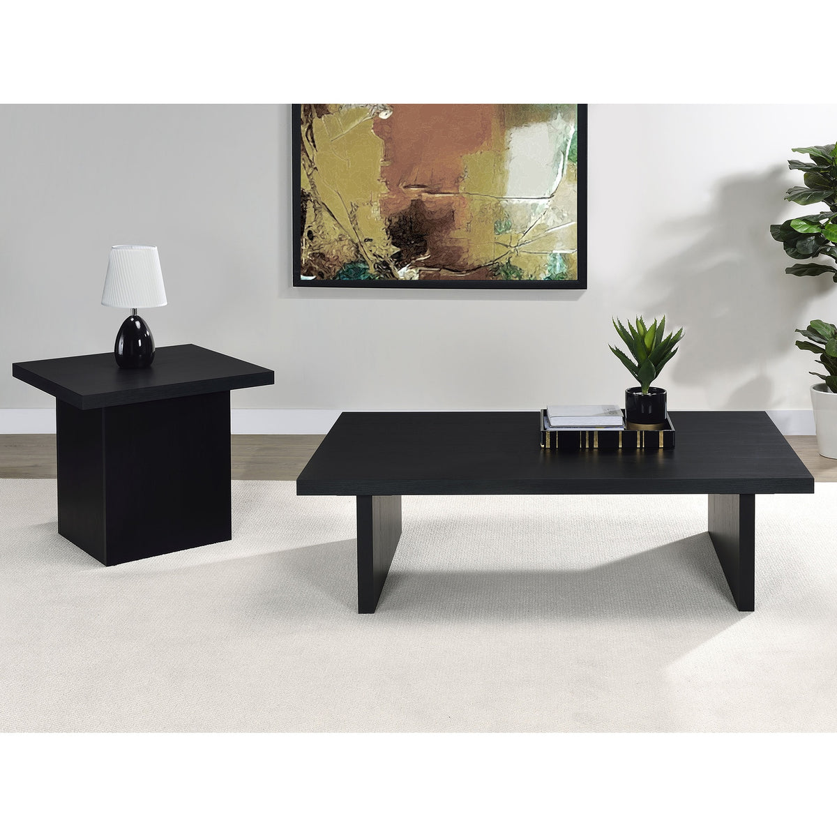 Caroline Black 2-piece Rectangular Coffee and End Table Set