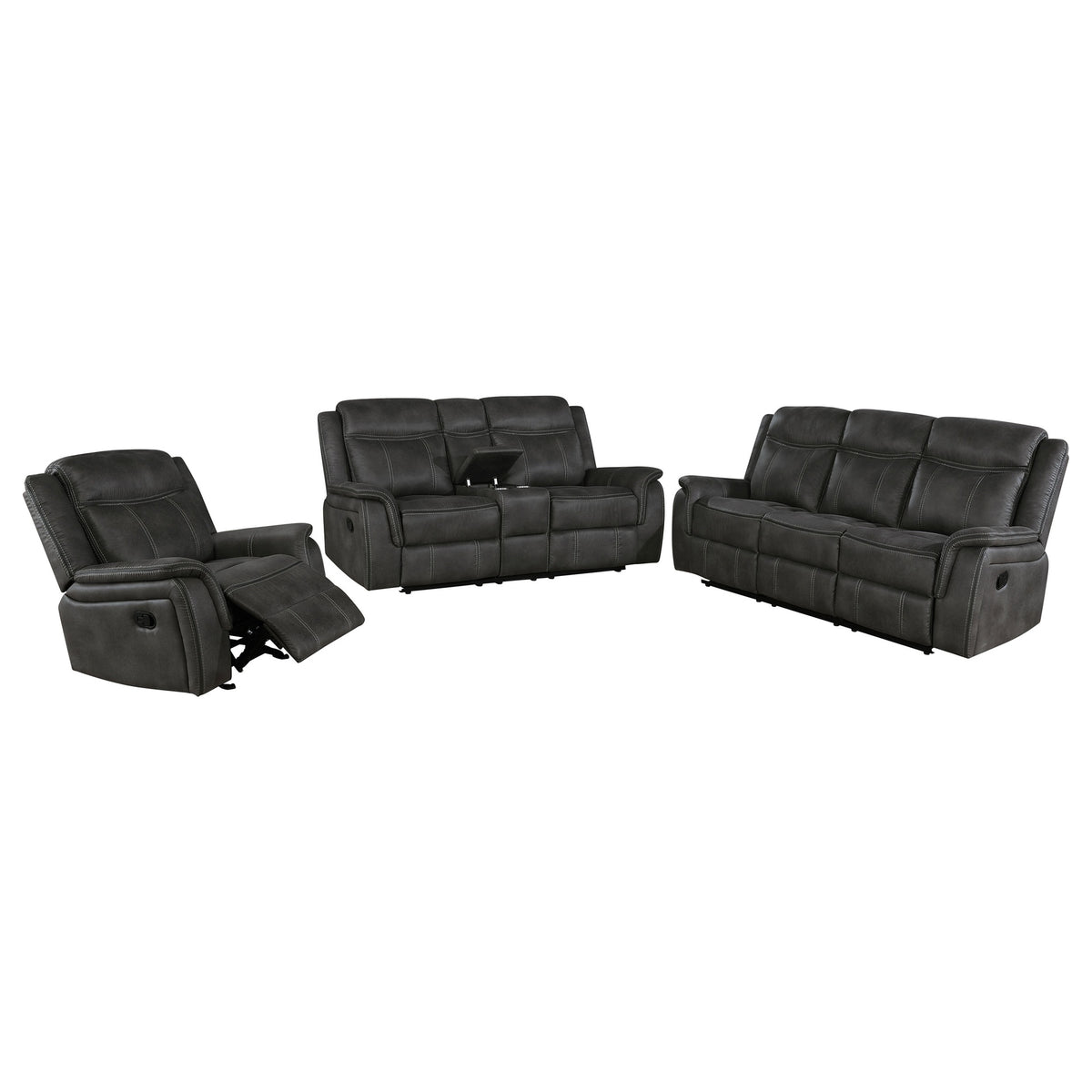 Franklin Charcoal 3-piece Upholstered Reclining Sofa Set