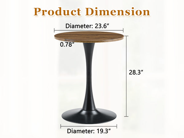 Round Dining Table, 23.6" Circle Tulip Table with Thickened Tabletop & Metal Pedestal, Mid Century Modern Bistro Table for Kitchen, Small Places, Living Room, Cafe (Faux Walnut)