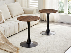 Round Dining Table, 23.6" Circle Tulip Table with Thickened Tabletop & Metal Pedestal, Mid Century Modern Bistro Table for Kitchen, Small Places, Living Room, Cafe (Faux Walnut)