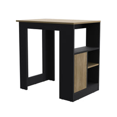Kitchen Island 36" H, Three Open Side Storage Shelves and One Push-to-Open Cabinet,  Black / Natural Oak