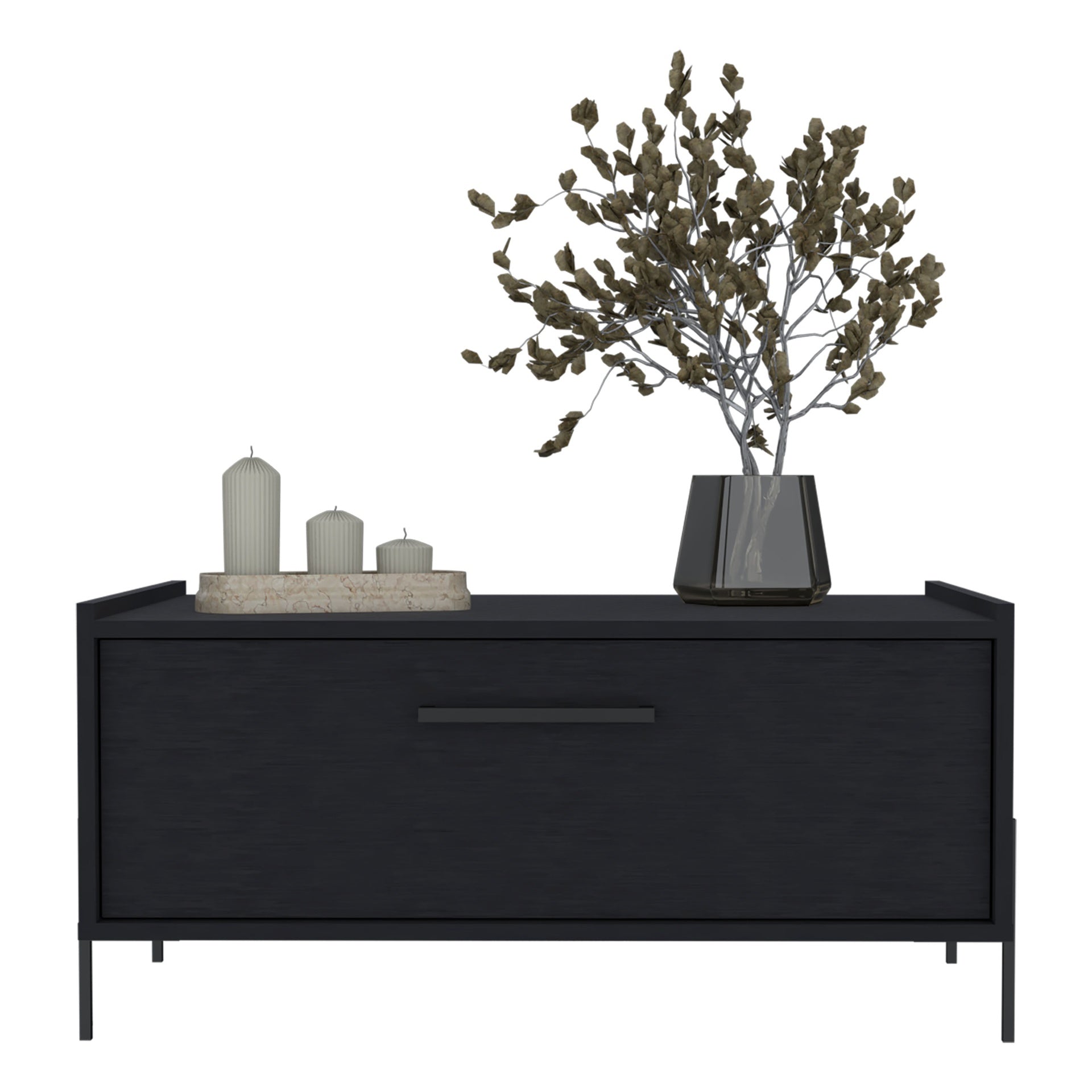 Coffee Table 15.6" H, 1 shelf, 4 legs, Black