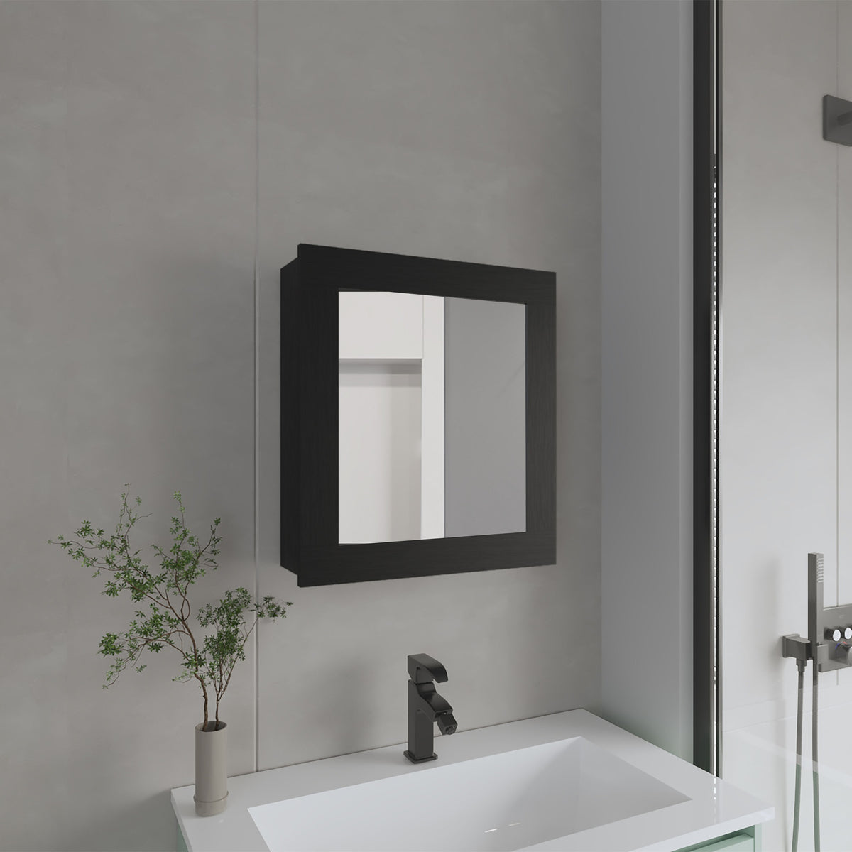 Medicine Cabinet 20.5" H, with 2 Shelves, 1 Door, and 1 Mirror, Black