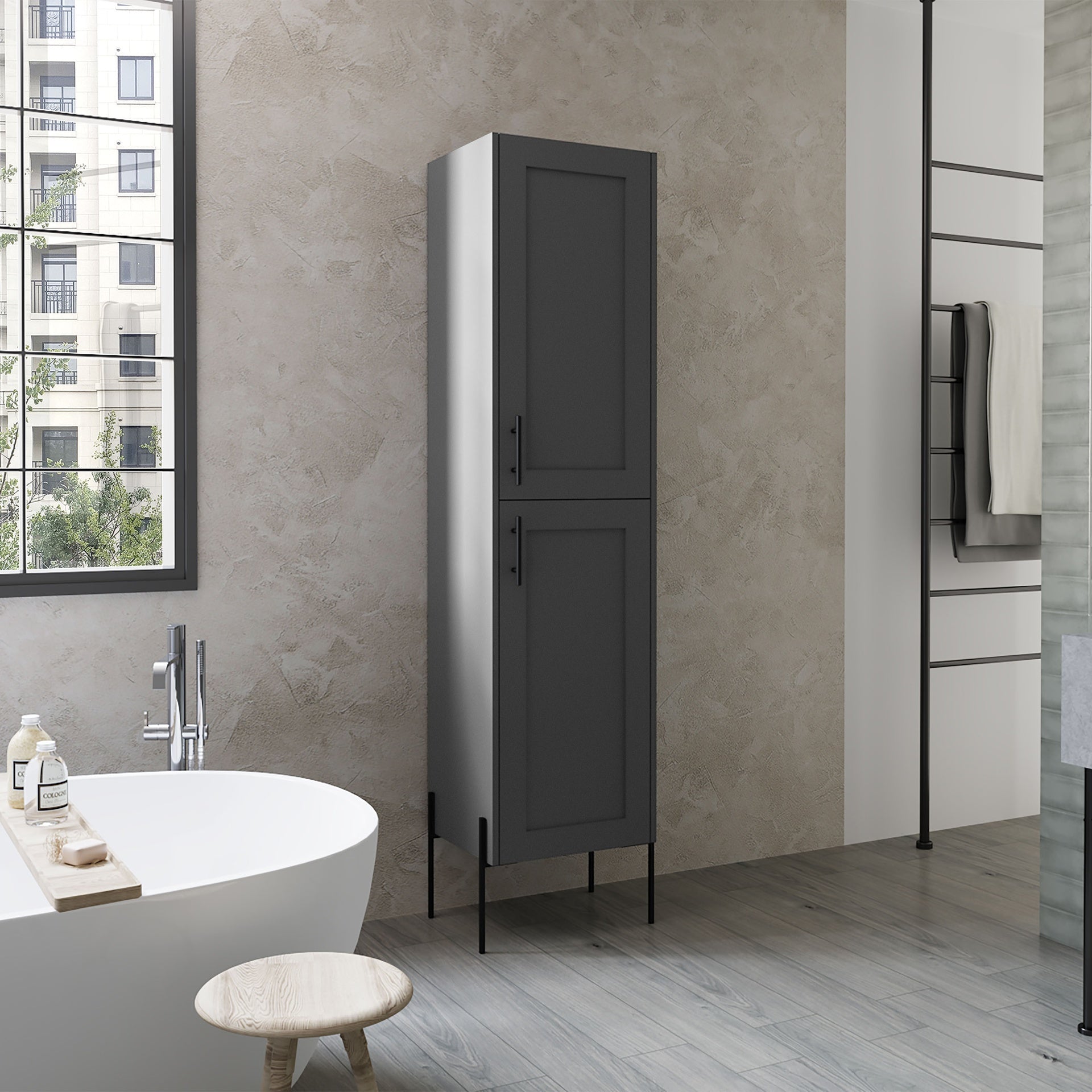 Linen Cabinet 70.8" H, with 1 Door and 4 Shelves, Matt Gray