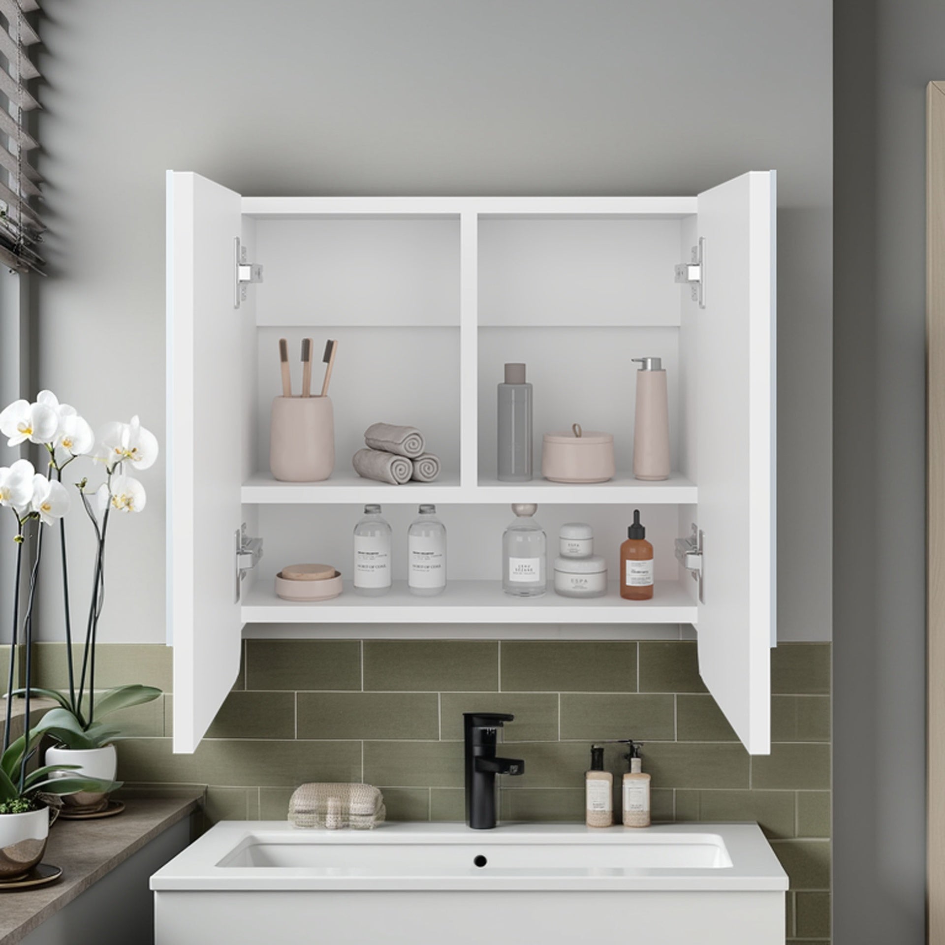Medicine Cabinet, 2 Doors, 3 Shelves, 2 Mirrors, White