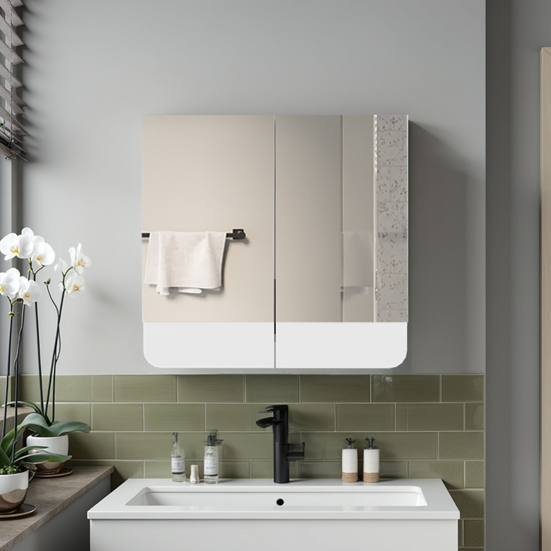 Medicine Cabinet, 2 Doors, 3 Shelves, 2 Mirrors, White