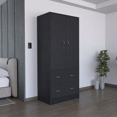 71" H Armoire with Two Doors, Two Drawers, and Hanging Rod,Black
