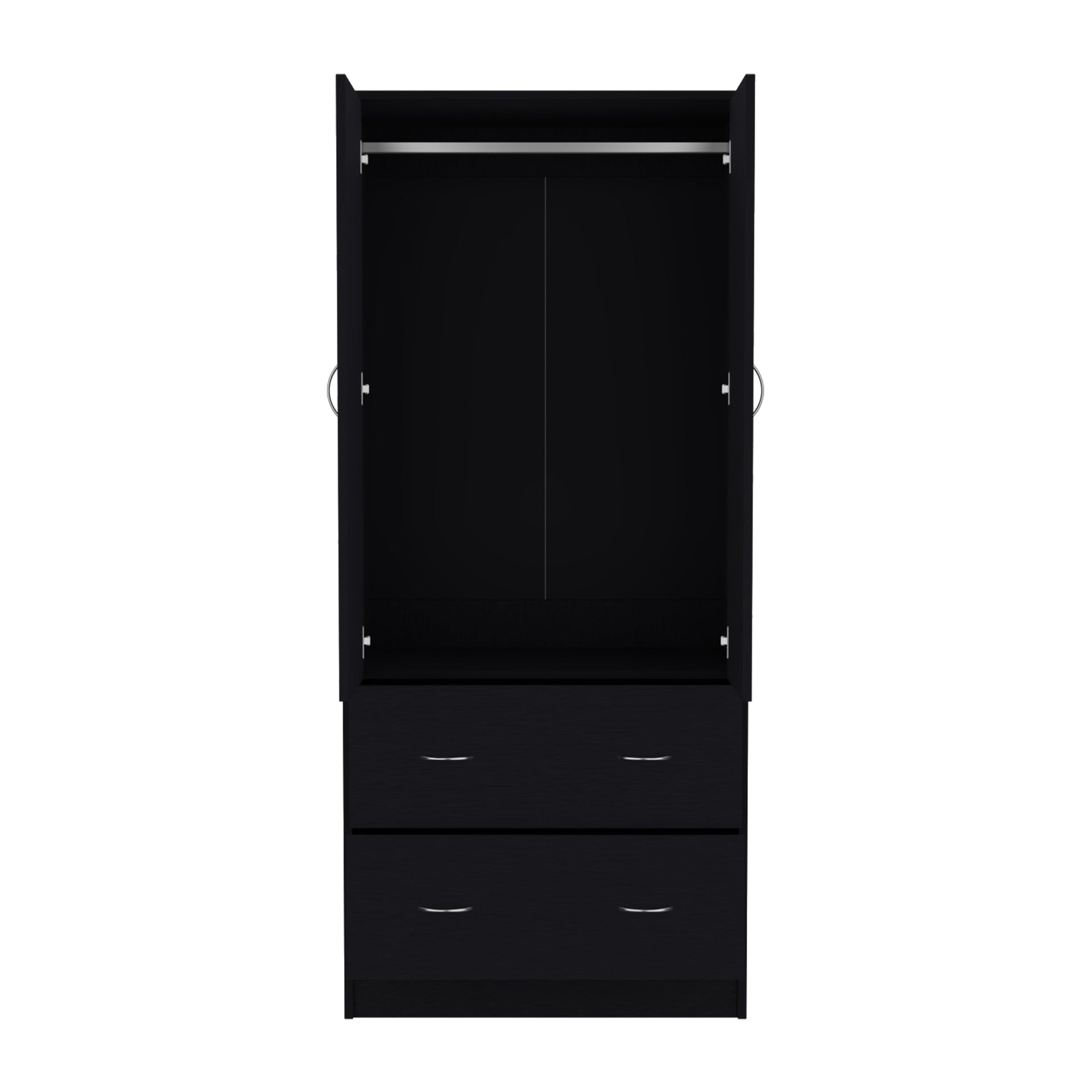 71" H Armoire with Two Doors, Two Drawers, and Hanging Rod,Black