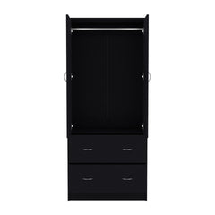 71" H Armoire with Two Doors, Two Drawers, and Hanging Rod,Black