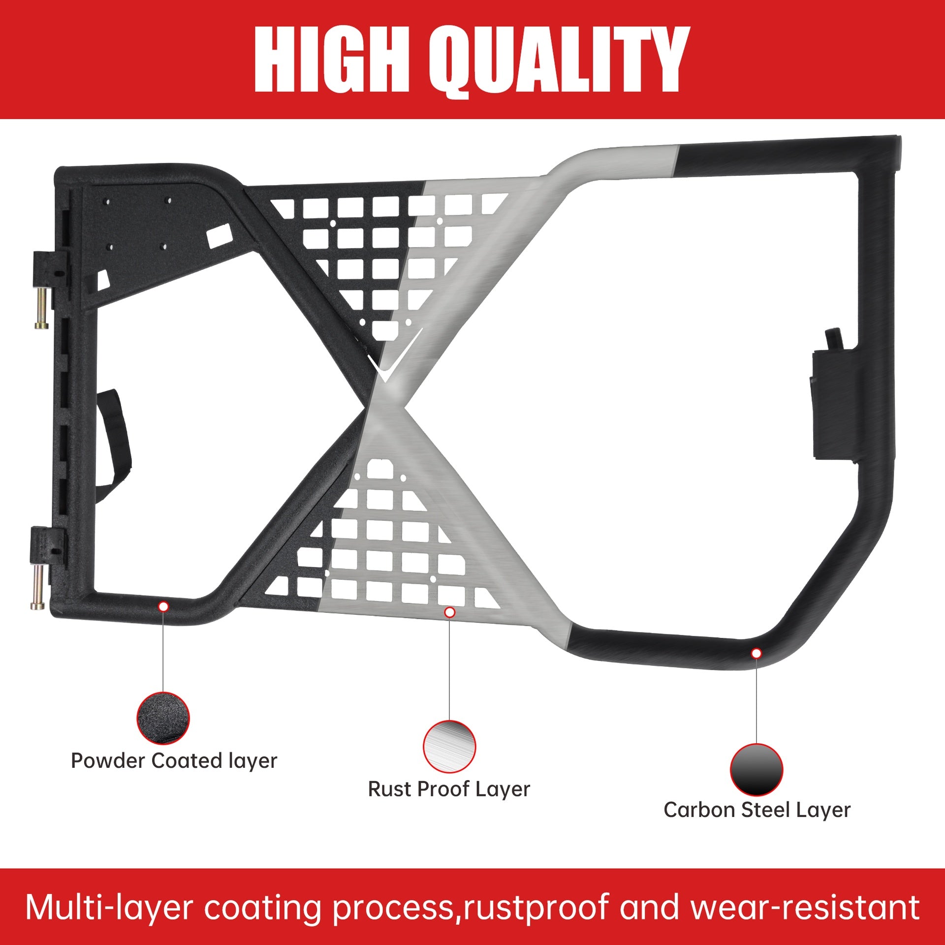 Tube Doors Tubular Half Doors with Rearview Mirror Compatible with 2007-2018 Jeep Wrangler JK JKU Unlimited 4-Doors Safari Tubular Off Road Summer Trail Adventu Competition