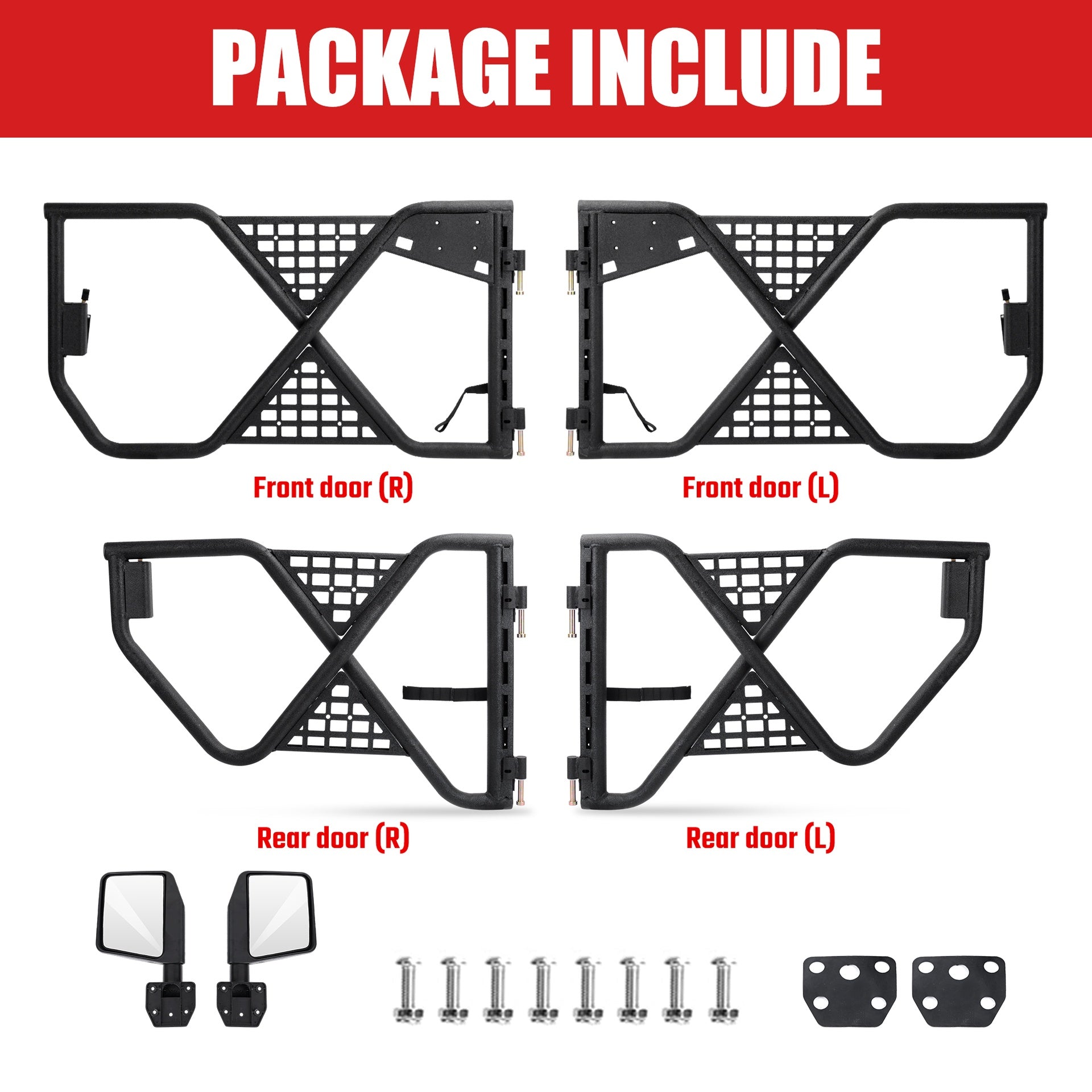 Tube Doors Tubular Half Doors with Rearview Mirror Compatible with 2007-2018 Jeep Wrangler JK JKU Unlimited 4-Doors Safari Tubular Off Road Summer Trail Adventu Competition