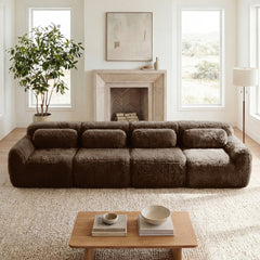 149'' Soft And Fluffy Plush Fabric,Boneless Sofa,32D High Density Sponge Ergonomic Design,Full-compression Vacuum Packaging,Free Combination Buckle Connection For Bedroom,Study,Home Theater, Chocolate