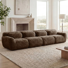 149'' Soft And Fluffy Plush Fabric,Boneless Sofa,32D High Density Sponge Ergonomic Design,Full-compression Vacuum Packaging,Free Combination Buckle Connection For Bedroom,Study,Home Theater, Chocolate