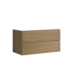 Alice36-106, Wall mount cabinet WITHOUT basin, Natural oak color, with two drawers, Pre-assembled