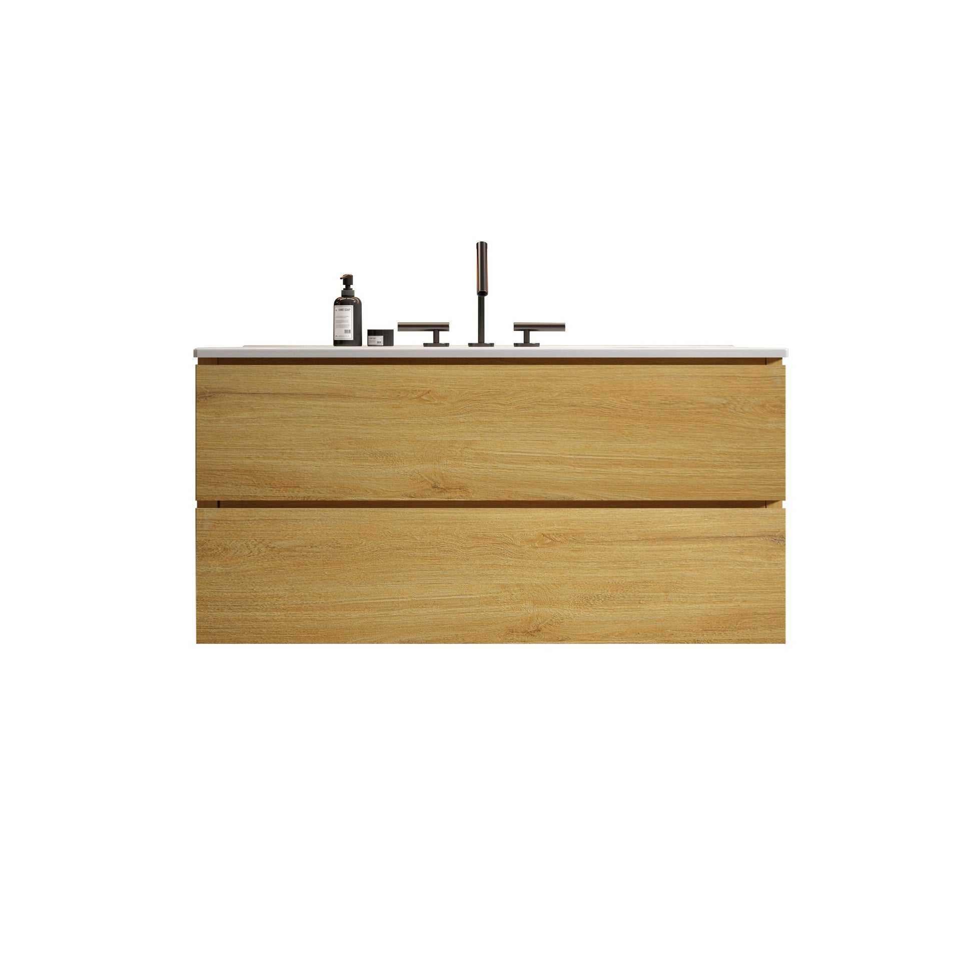 TIA 36" Wall Mount  Natural Oak Bathroom Vanity with Ceramic Sink with three faucet holes, Large Storage Floating Bathroom Vanity for Modern Bathroom, Pre-assembled