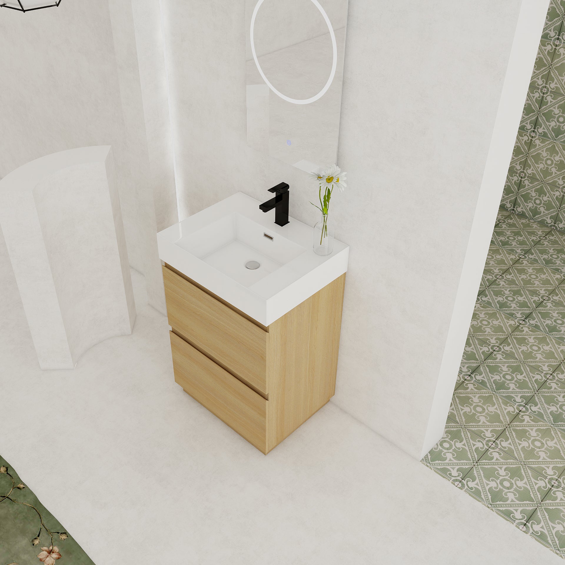 24" Bathroom Vanities with Single Sink Combo, Modern Undermount Bathroom Sink Cabinet with Double drawer, Freestanding Bathroom Sink Cabinet,Engineering wood