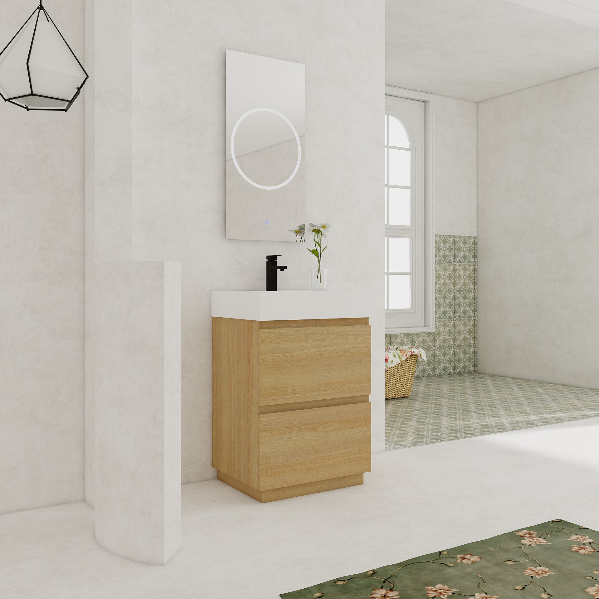 24" Bathroom Vanities with Single Sink Combo, Modern Undermount Bathroom Sink Cabinet with Double drawer, Freestanding Bathroom Sink Cabinet,Engineering wood