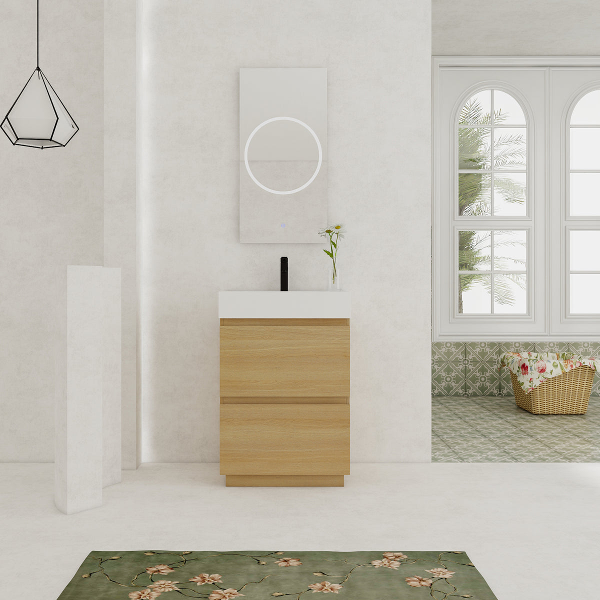 24" Bathroom Vanities with Single Sink Combo, Modern Undermount Bathroom Sink Cabinet with Double drawer, Freestanding Bathroom Sink Cabinet,Engineering wood